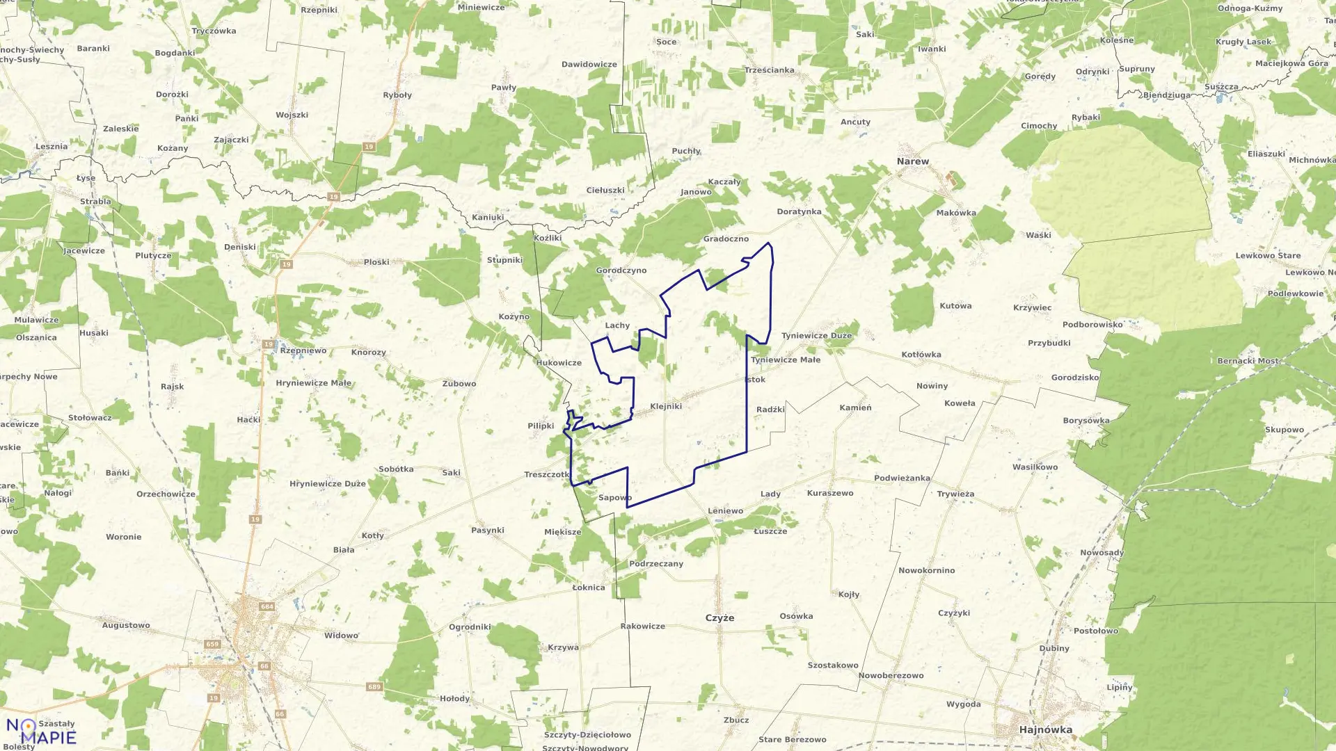Mapa obrębu KLEJNIKI w gminie Czyże