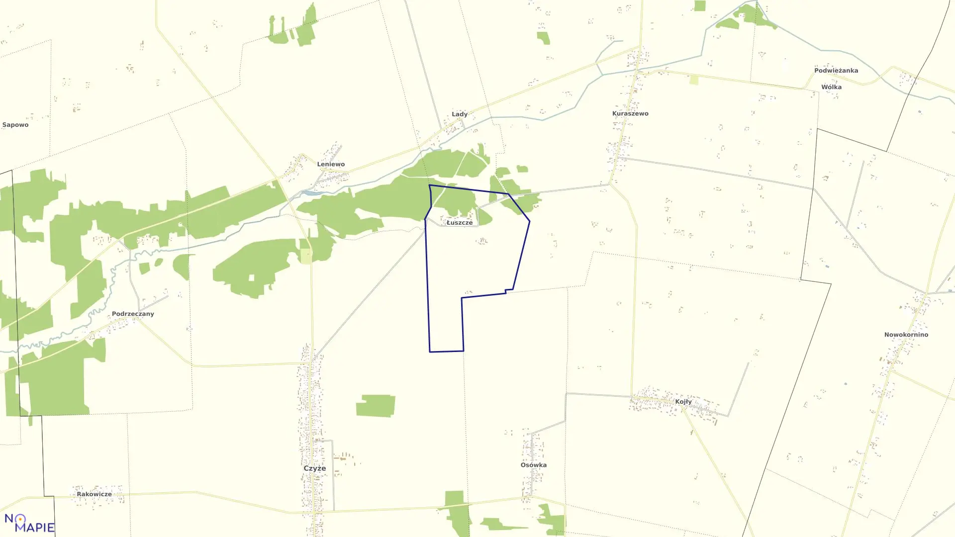 Mapa obrębu ŁUSZCZE w gminie Czyże